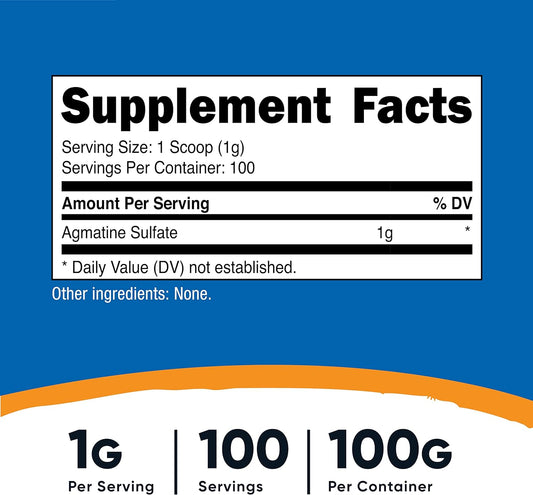 Nutricost Agmatine 100 Grams - Pure Agmatine Powder 100 Servings (Agma