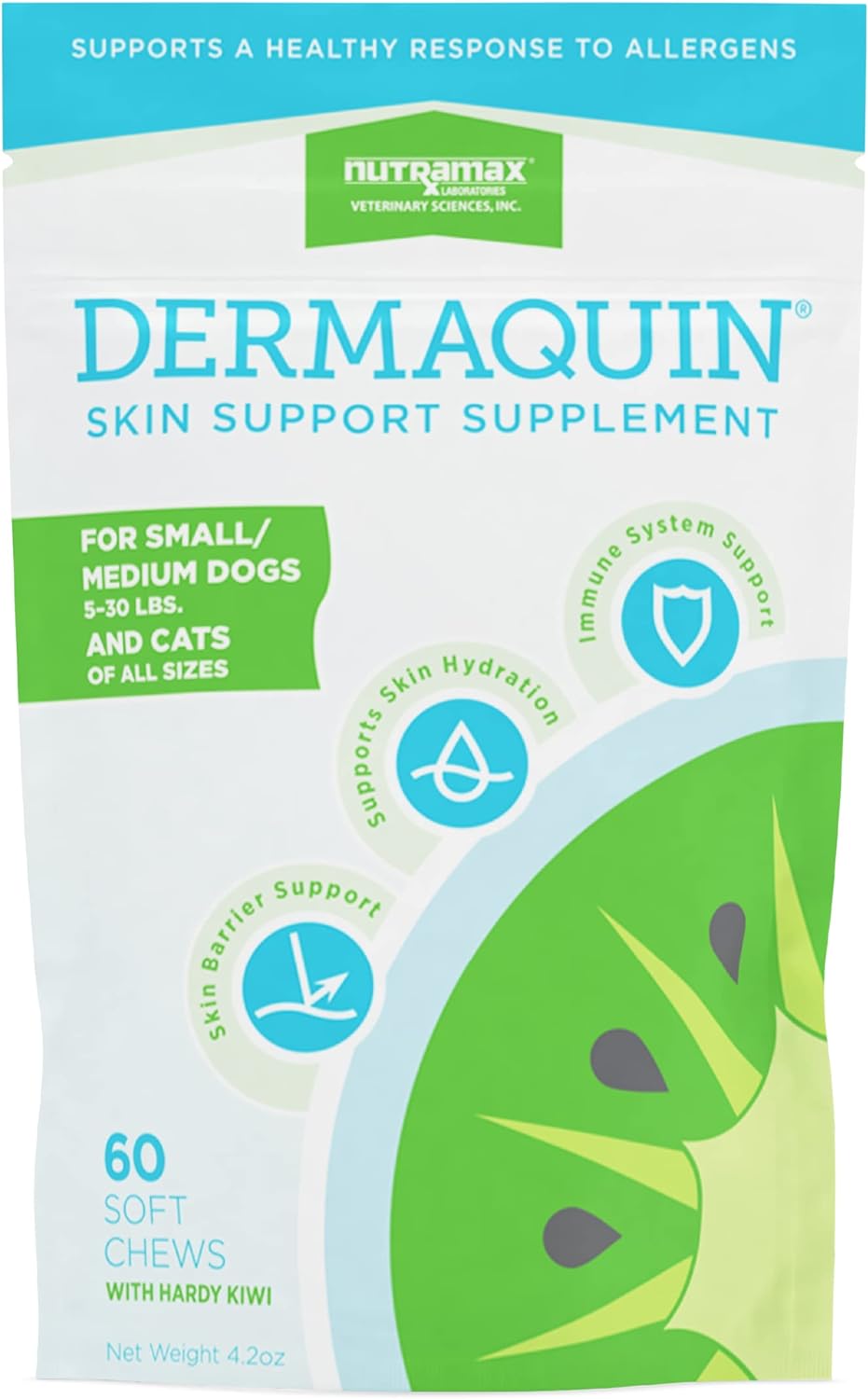 Nutramax Laboratories Dermaquin Skin Support Sm/Med Dogs 5-30 Lbs & Cats 60 Ct