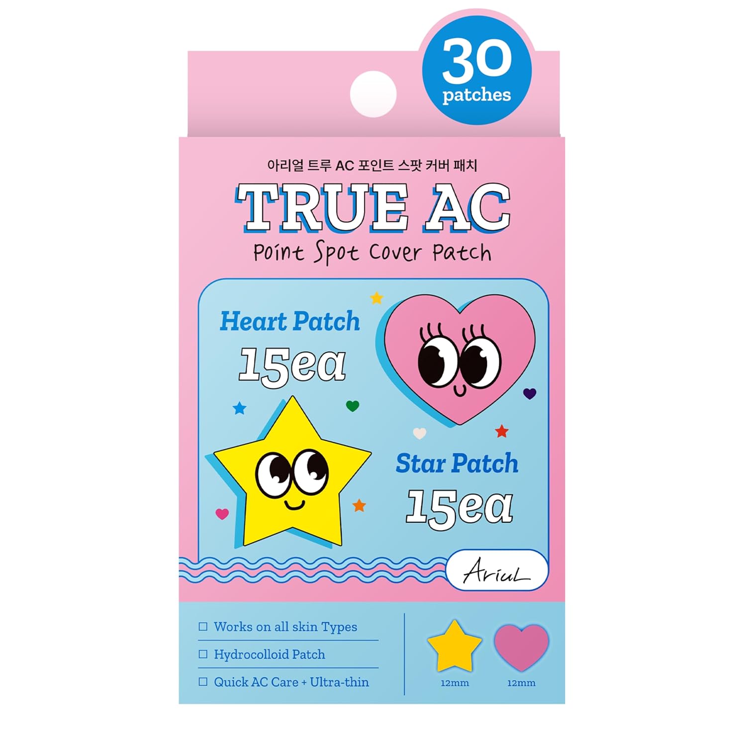 Ariul True Ac Spot Cover Duo Set – Before & After Blemish Care, Hydrocolloid Patch With Salicylic Acid, Niacinamide, Tea Tree Oil & Cica, Ultra-Thin, Korean Skin Care (Pink - Heart & Star)