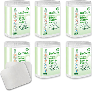 Destalya Baby Cotton Pads For Diaper Change | Large Cotton Squares For Sensitive Skin | Disposable Cleansing Wipes | Soft Washcloths For Personal Care | Makeup Removal (Organic Pads 360)