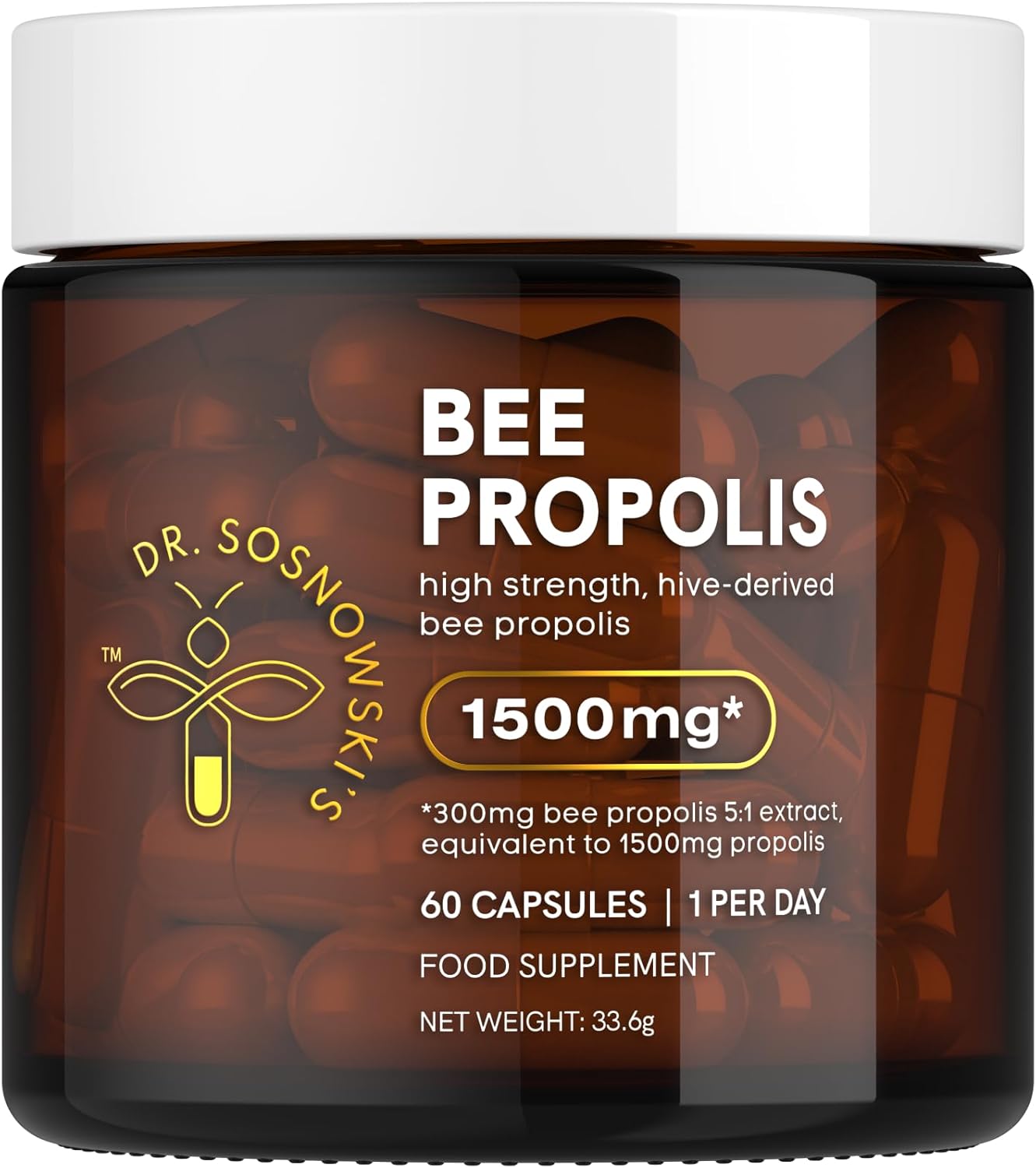 Dr Sosnowski'S Bee Propolis | 1500Mg High Potency | Hive-Derived Superfood, Vegetable Capsules, 60Ct