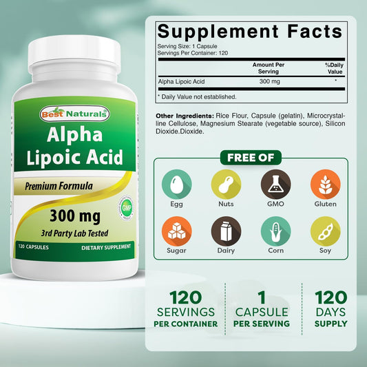 Best Naturals Alpha Lipoic Acid 300 Mg 120 Capsules
