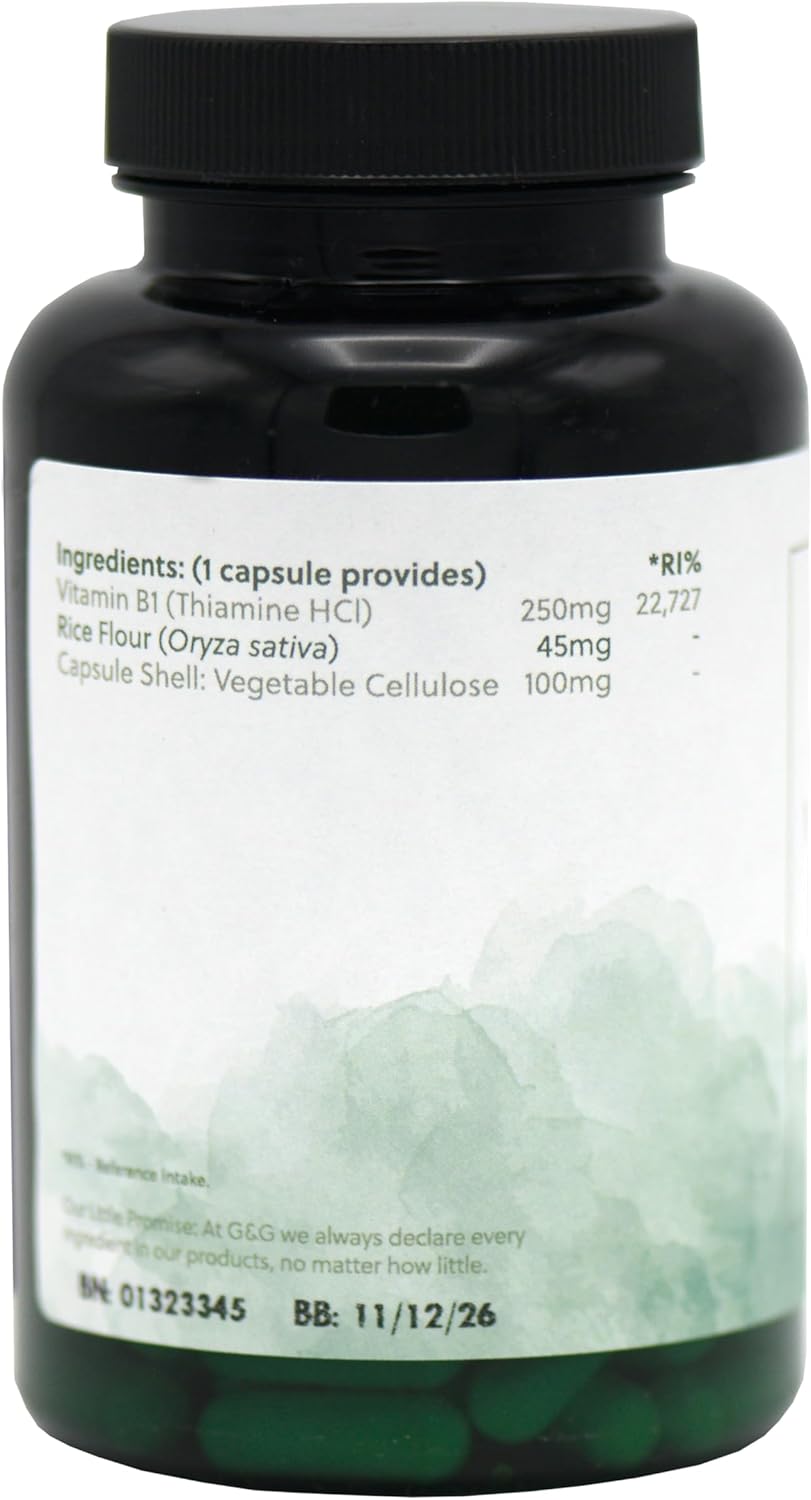 Vitamin B1 Thiamine HCl Capsules - 250mg of B1 Thiamine HCl per Capsule - 90 Vegan Capsules - G&G Vitamins : Amazon.co.uk