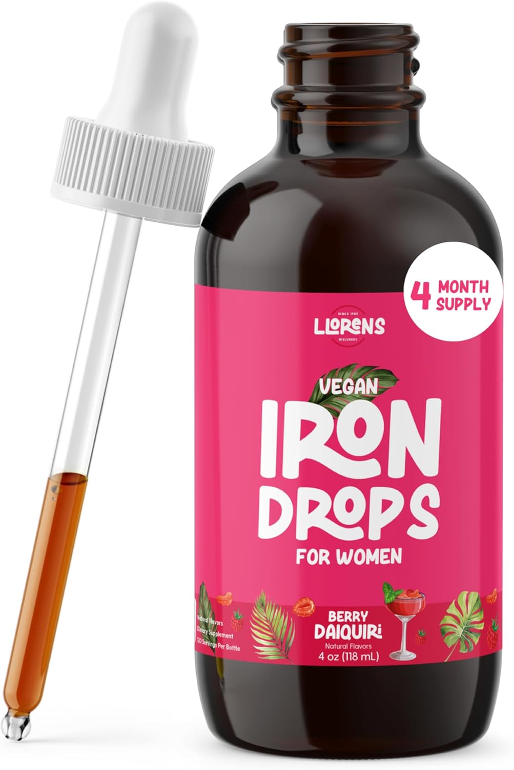 Iron Supplement For Women Iron Drops Daily Support, 20Mg Of Polysaccharide Iron Complex Iron Free Taste, Natural Sweeteners, Vegan And Paraben Free (Berry Daiquiri, 4 Fl Oz)
