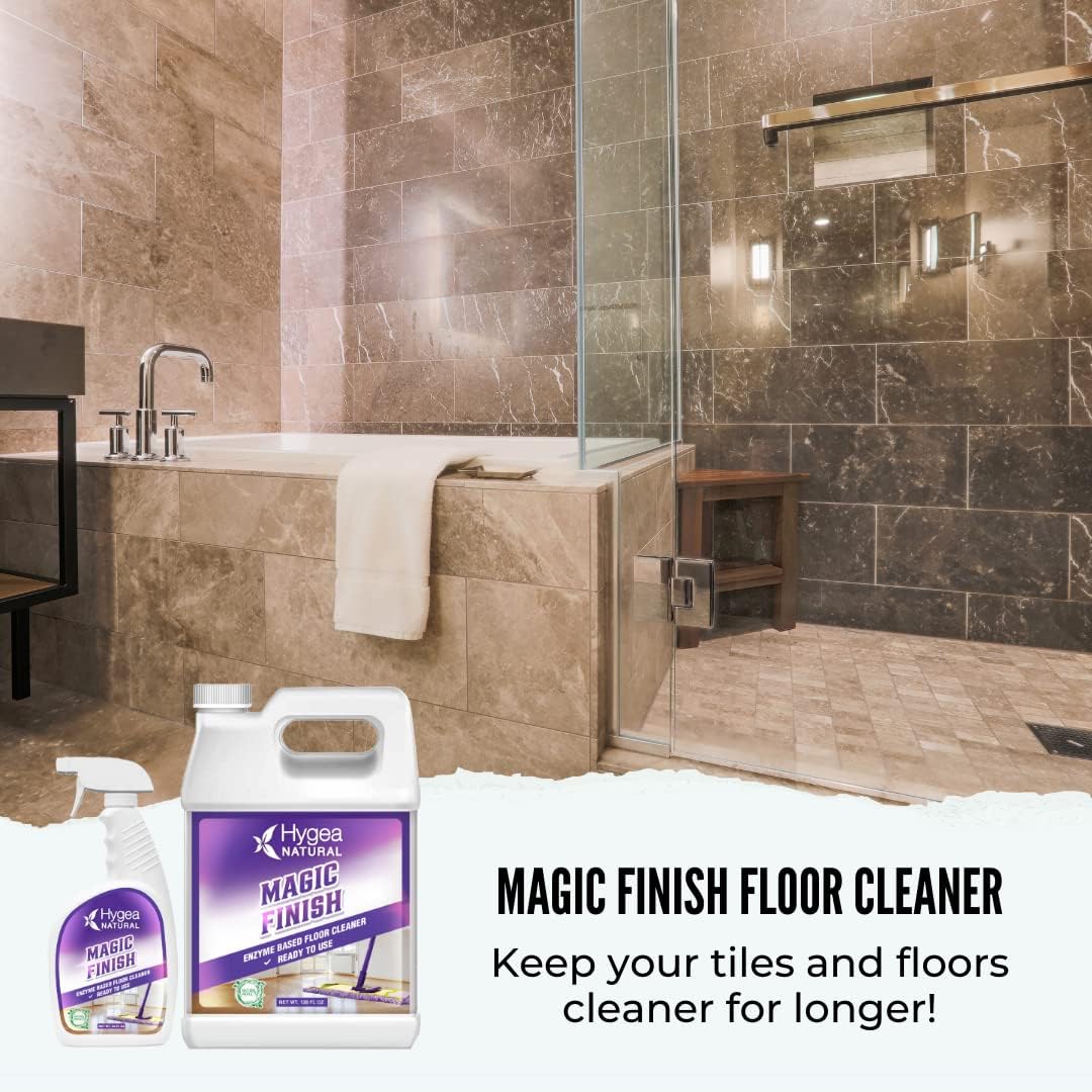 Magic Finish Enzyme-Based Industrial No Rinse Floor Cleaner Eats Away Grease Buildup In Tile And Grout- Biodegradable Formula- (Ready To Use 24 +Concentrated Gallon)