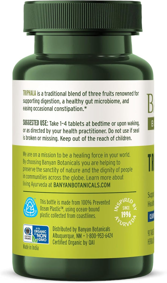 Banyan Botanicals Triphala Tablets - Organic Triphala With Amla, Haritaki & Bibhitaki – For Digestion, Elimination & Healthy Gut Microbiome* – 180 Tablets – Non-Gmo Sustainably Sourced Vegan