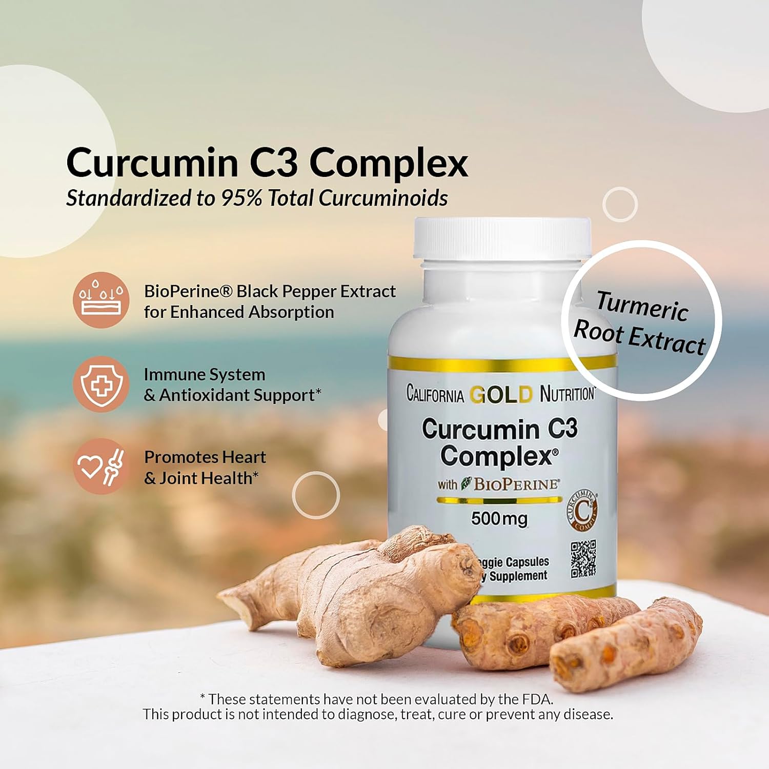 Curcumin C3 Complex from Turmeric Root with Bioperine Black Pepper Extract for High Absorption, 95% Curcuminoids, 500 mg, 120 Veggie Capsules, 3rd Party Test : Health & Household