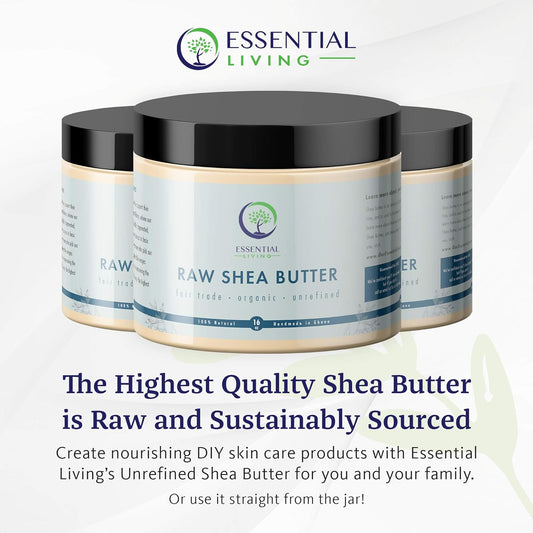 Essential Living: Unrefined Shea Butter - For Raw And Organic Body Butter, Body Scrub, Lotion, Hair Conditioner And Organic Soap Making - 16-Oz. Jar - 100% Natural And Fair Trade