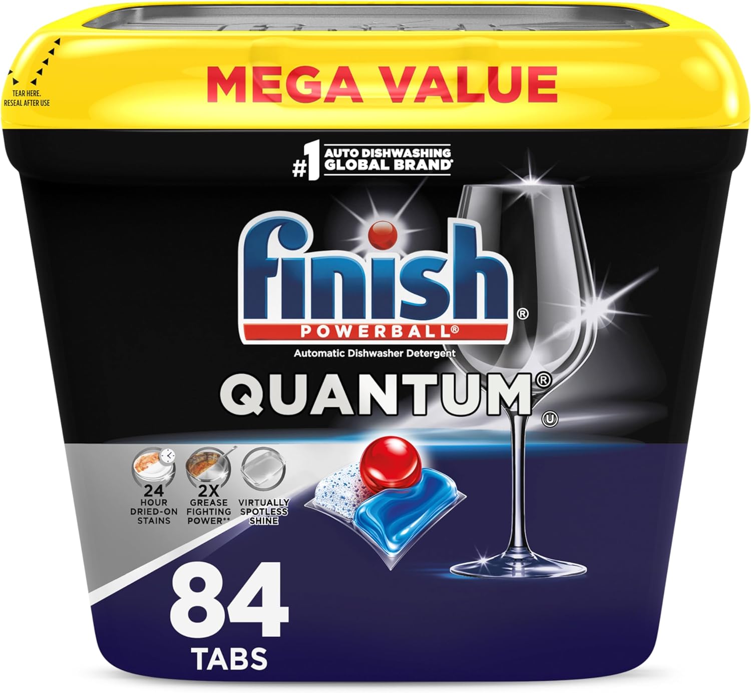 Finish Quantum Dishwasher Pods, No Pre-Rinse Dishwasher Detergent Soap Removes 24Hr Dried-On Stain And Grease, Leaving A Virtually Spotless Shine, 14 Count
