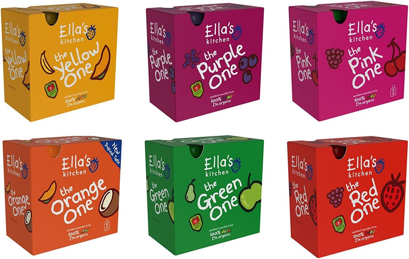 Ella'S Kitchen Organic Smoothie Multipack Fruits Mixed Case Selection The Red, Green, Orange, Yellow, Purple, Pink One (6 X 5 X 90 G)