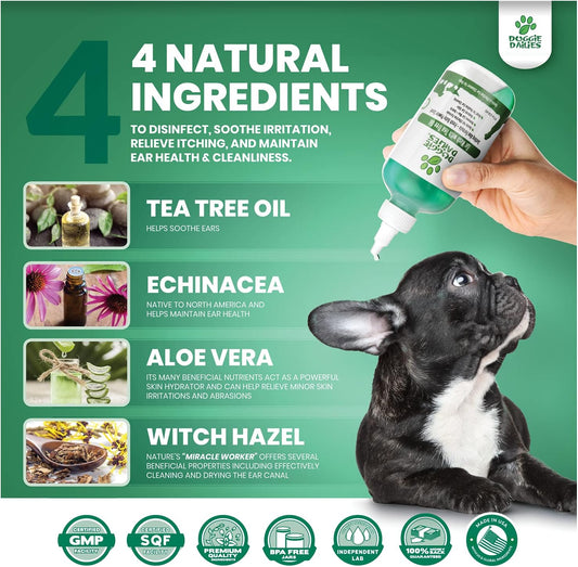 Doggie Dailies Cleansing Ear Wash for Dogs with Tea Tree Oil & Soothing Aloe Vera