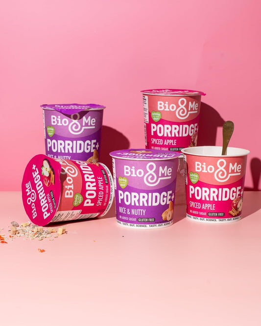 Bio&Me: Apple And Cinnamon Gut-Loving Porridge 8-Pack (8 X 65G Pots) - High In Fibre, Low Sugar - On The Go Breakfast