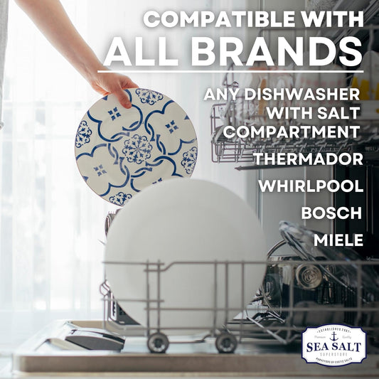 Dishwasher Salt, Natural Water Softener Salt, Food Grade Coarse Sea Salt Compatible With Miele, Thermador, Whirlpool, & Bosch Dishwasher, (10 Lb, 2X5 Lb Bag)