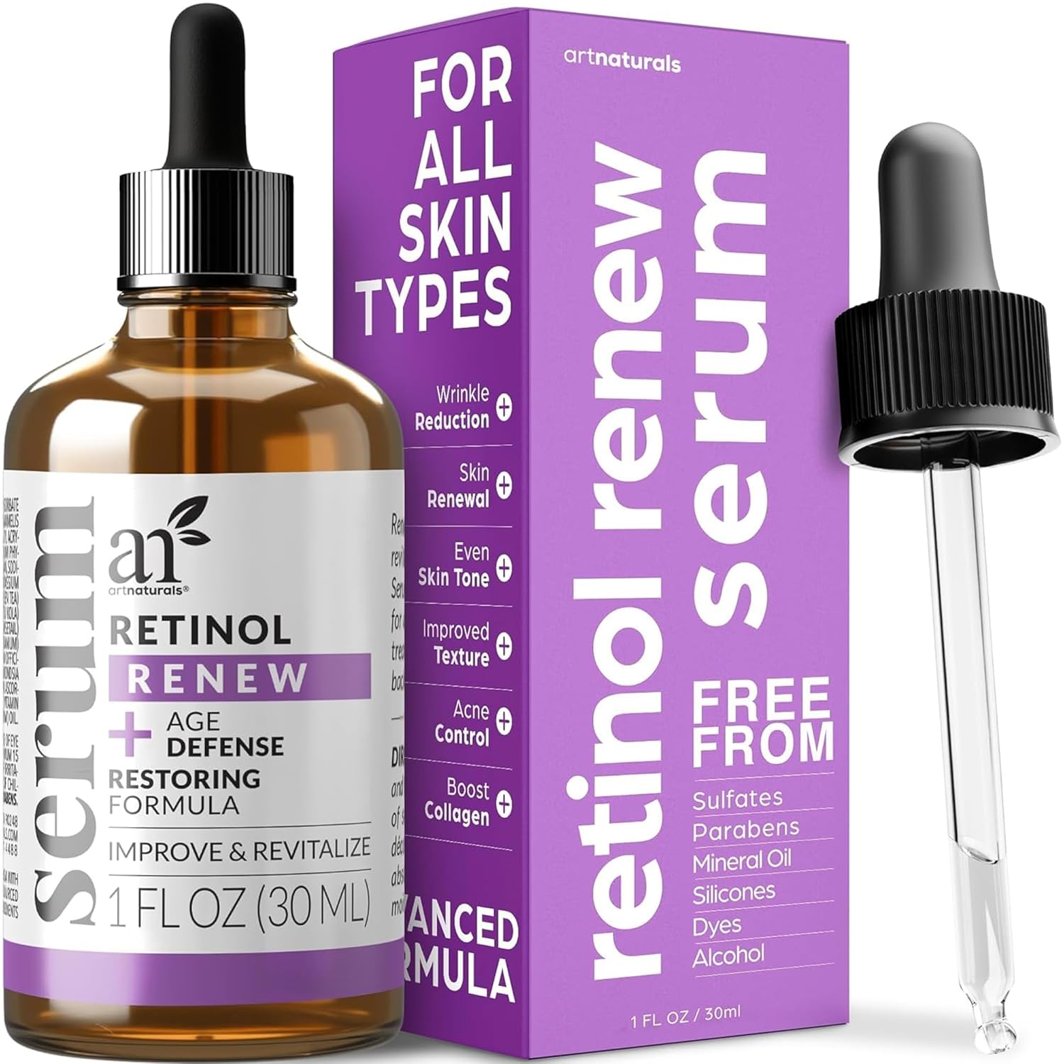 Artnaturals Retinol Serum For Face - With Vitamin C, 2.5% Retinol Oil & Hyaluronic-Acid - Skin Clearing - Anti-Aging, Anti-Wrinkle Eye Serum - Skin Repair, Night Therapy (1 Fl Oz / 30Ml) (Anga-0127)