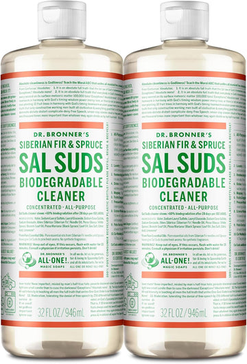 Dr. Bronner'S - Sal Suds Biodegradable Cleaner (32 Oz, 2-Pack) - All-Purpose Cleaner, Pine Cleaner For Floors, Laundry And Dishes, Concentrated, Cuts Grease And Dirt, Powerful Cleaner