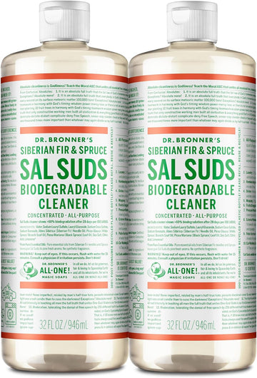 Dr. Bronner's - Sal Suds Biodegradable Cleaner (32 Ounce, 2-Pack) - All-Purpose Cleaner, Pine Cleaner for Floors, Laundry and Dishes, Concentrated, Cuts Grease and Dirt, Powerful Cleaner, Gentle