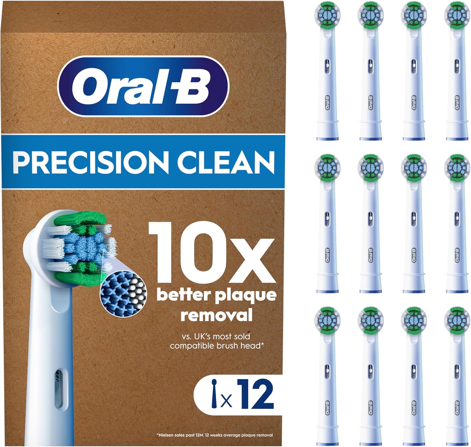 Oral-B Pro Precision Clean Electric Toothbrush Head, X-Shape And Angled Bristles For Deeper Plaque Removal, Pack Of 8 Toothbrush Heads, White