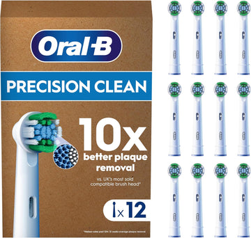 Oral-B Pro Precision Clean Original Electric Toothbrush Head, X-Shape And Angled Bristles For Deeper Plaque Removal, Pack Of 12 Toothbrush Heads, Suitable For Mailbox, White