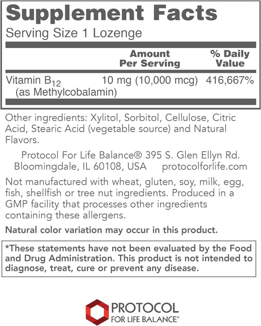 Protocol Methyl B12 10,000mcg - Vitamin B12 - Energy Support and Brain Supplement - 60 Lozenges