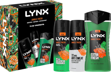 Lynx Jungle Fresh Trifecta Deodorant Gift Set Body Spray, Body Wash + Antiperspirant Perfect Gifts For Him 3 Piece