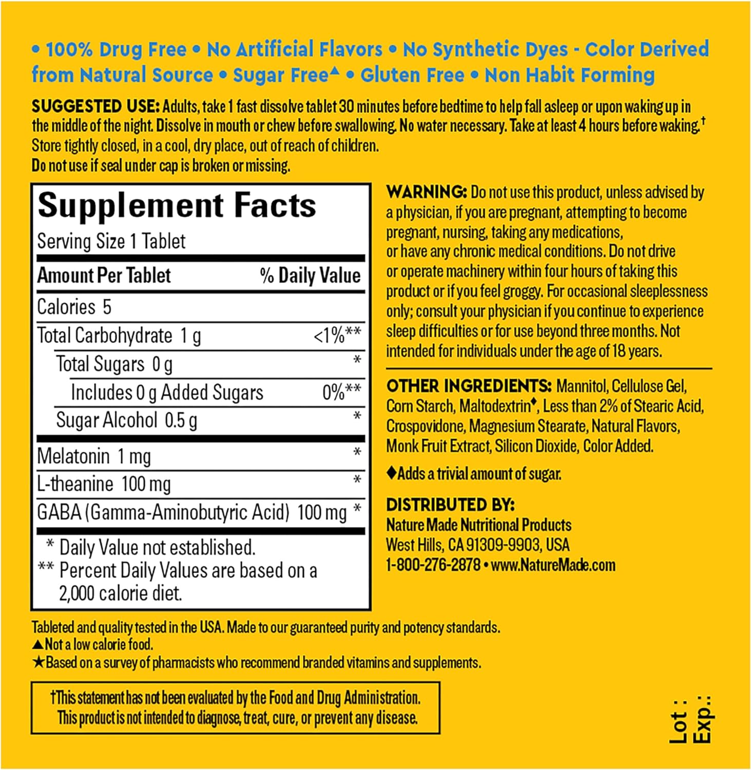 Nature Made Wellblends Back To Sleep, Lower Dose Melatonin 1 mg, L theanine 100 mg and GABA 100mg, Sleep Supplement, 40 Fast Dissolve Tablets : Health & Household
