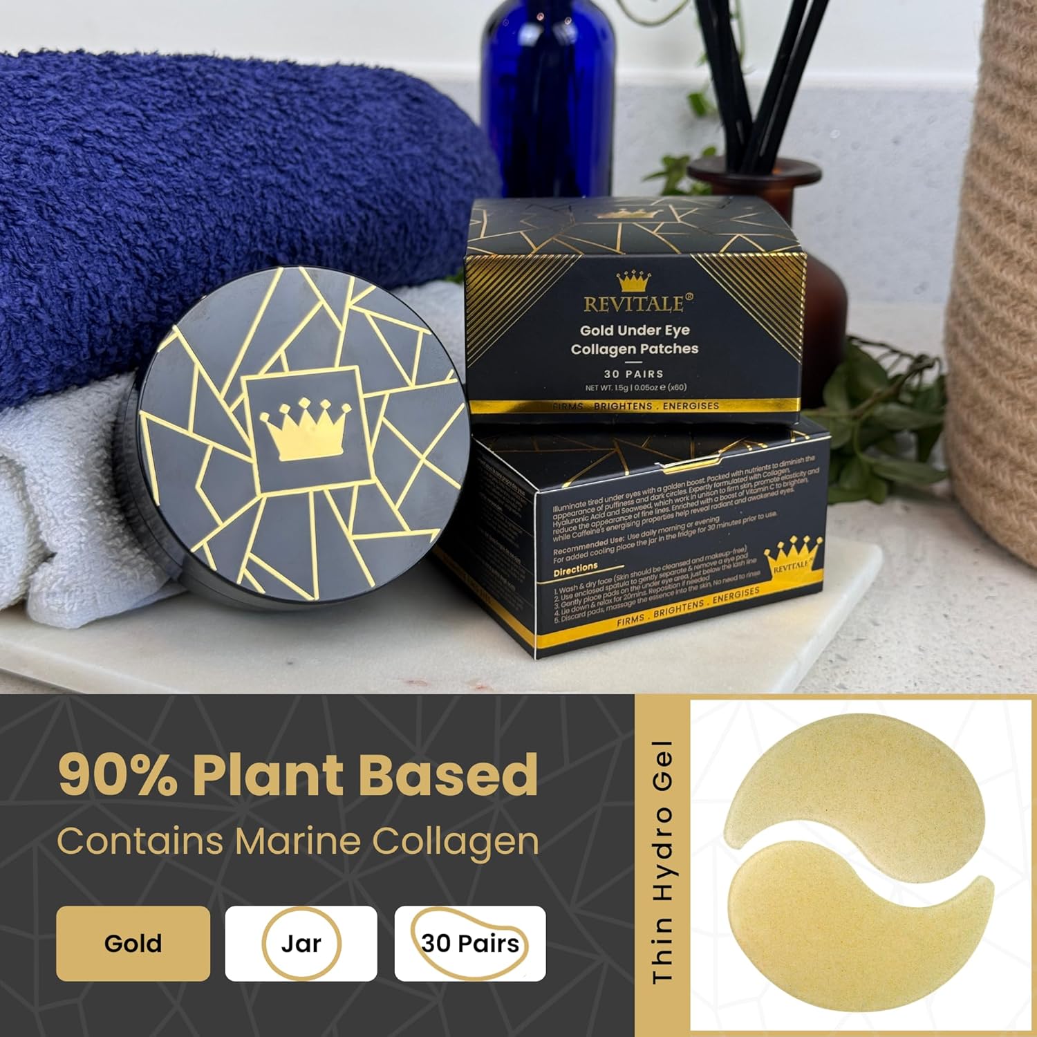 Revitale 24k Gold Under Eye Collagen Patches, Reduce Puffy Eyes & Dark Circles, Illuminate Tired Eye Masks - Firms, Brightens, Energises (Packets - 10 Pair) : Amazon.co.uk: Beauty