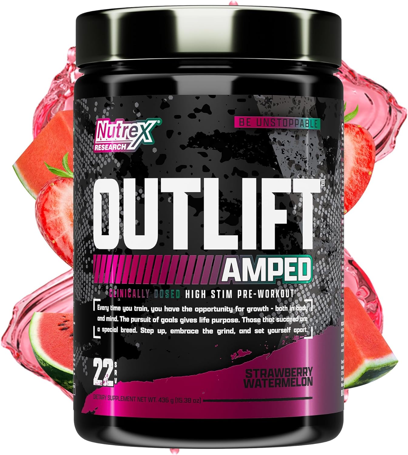 Nutrex Research OUTLIFT Amped Max Dosed Pre Workout Powder (Strawberry