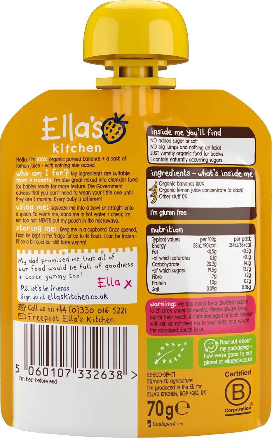 Ella's Kitchen Stage 1 From 4 Months - Bananas 70 g, Pack of 7 [Packaging may vary] : Amazon.co.uk: Grocery
