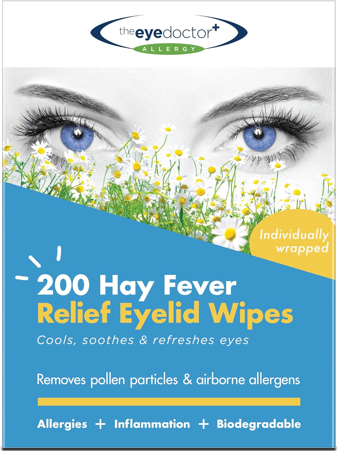 The Eye Doctor Hay Fever Relief Eyelid Wipes - 200X Single Use Eye Wipes For Allergy & Hayfever - Inflammation, Watery Itchy Eyes, Headaches & Migraines - Cooling Soothing Relief