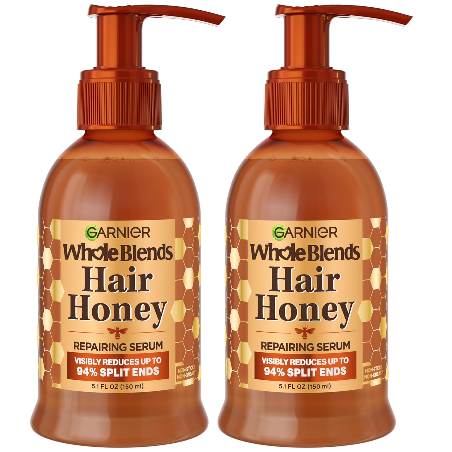 Garnier Whole Blends Honey Treasures Hair Honey Repairing Serum for Long, Damaged Hair, 5.1 Fl Oz, 2-Count (Packaging May Vary)