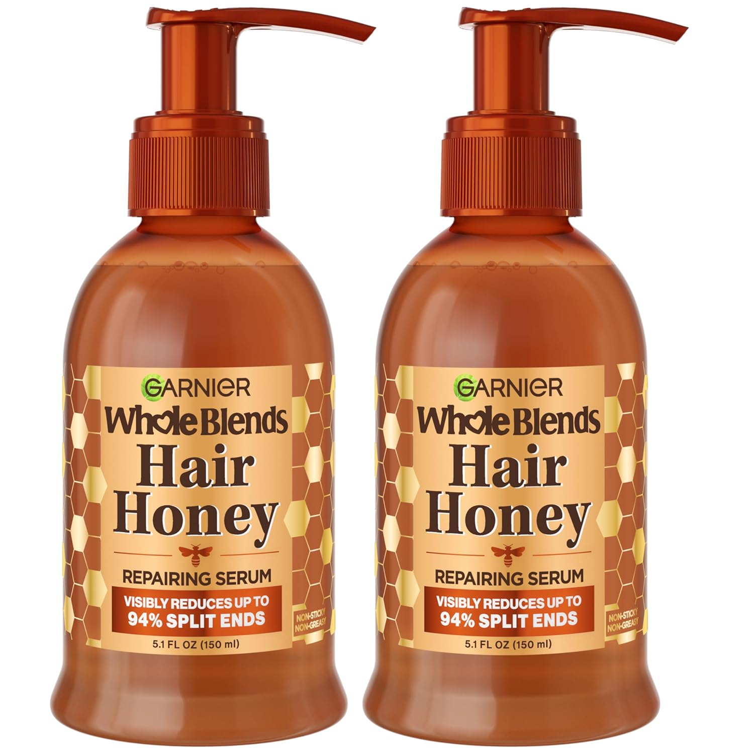 Garnier Whole Blends Honey Treasures Hair Honey Repairing Serum For Long, Damaged Hair, 5.1 Fl Oz, 2-Count (Packaging May Vary)