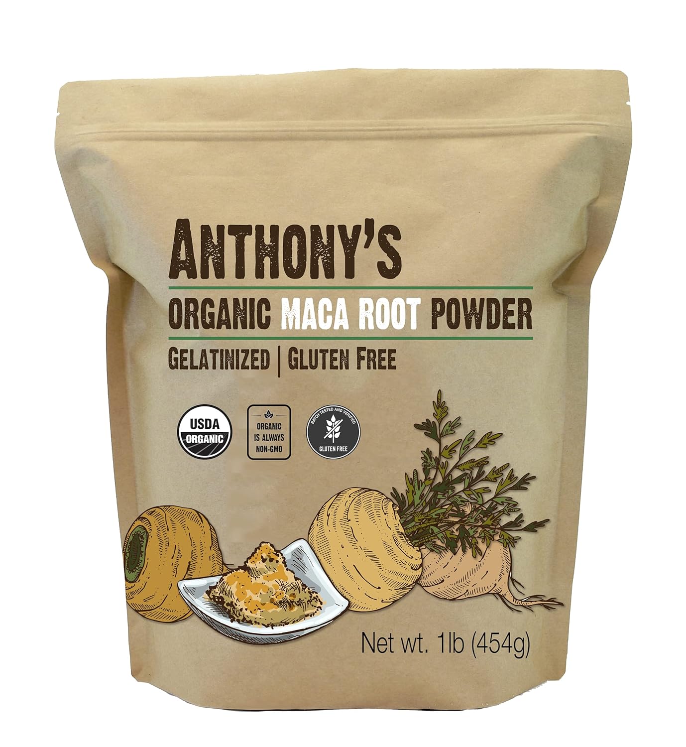 Anthony'S Organic Maca Root Powder, 1 Lb, Gelatinized For Enhanced Bioavailability, Gluten Free & Non Gmo (Pack Of 1)