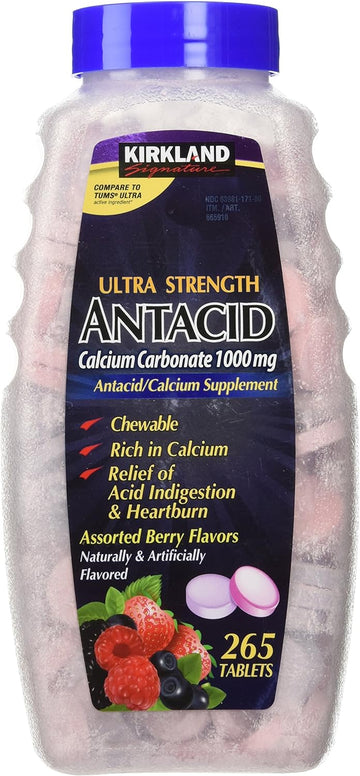 Kirkland Signature Ultra Strength Antacid Calcium Carbonate 1000 MG Assorted Berry avors (265 Tablets)