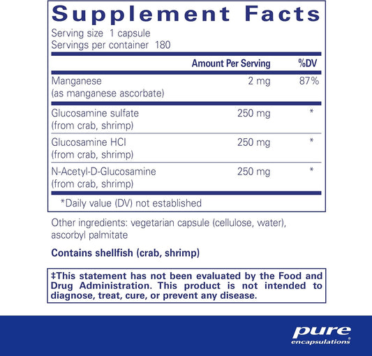 Pure Encapsulations Glucosamine Complex | Dietary Supplement Cartilage Support With Manganese | 180 Capsules