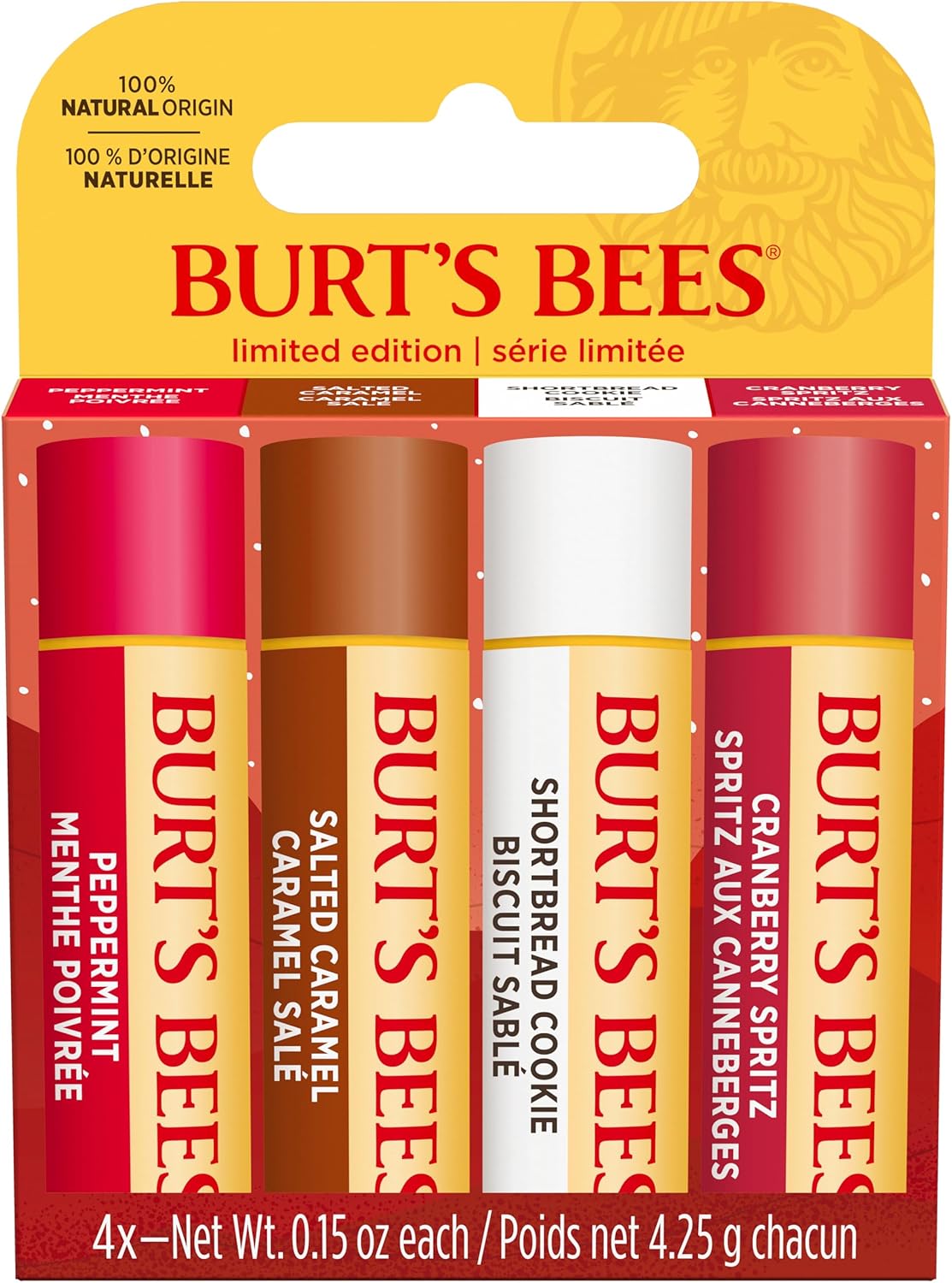 Burt’S Bees Lip Balm Gift Set, Shortbread Cookie, Cranberry Spritz, Salted Caramel, Peppermint, Lip Balm Multipack, 4X4.25G