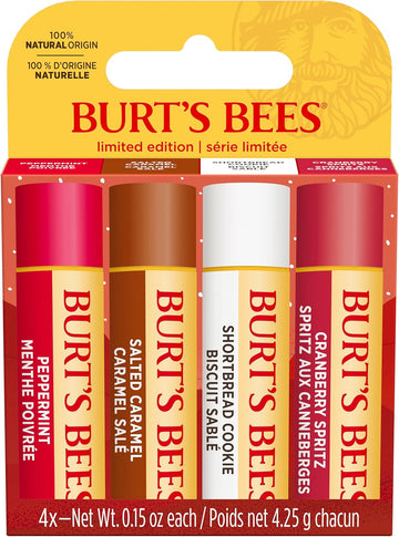 Burt’S Bees Lip Balm Gift Set, Shortbread Cookie, Cranberry Spritz, Salted Caramel, Peppermint, Lip Balm Multipack, 4X4.25G