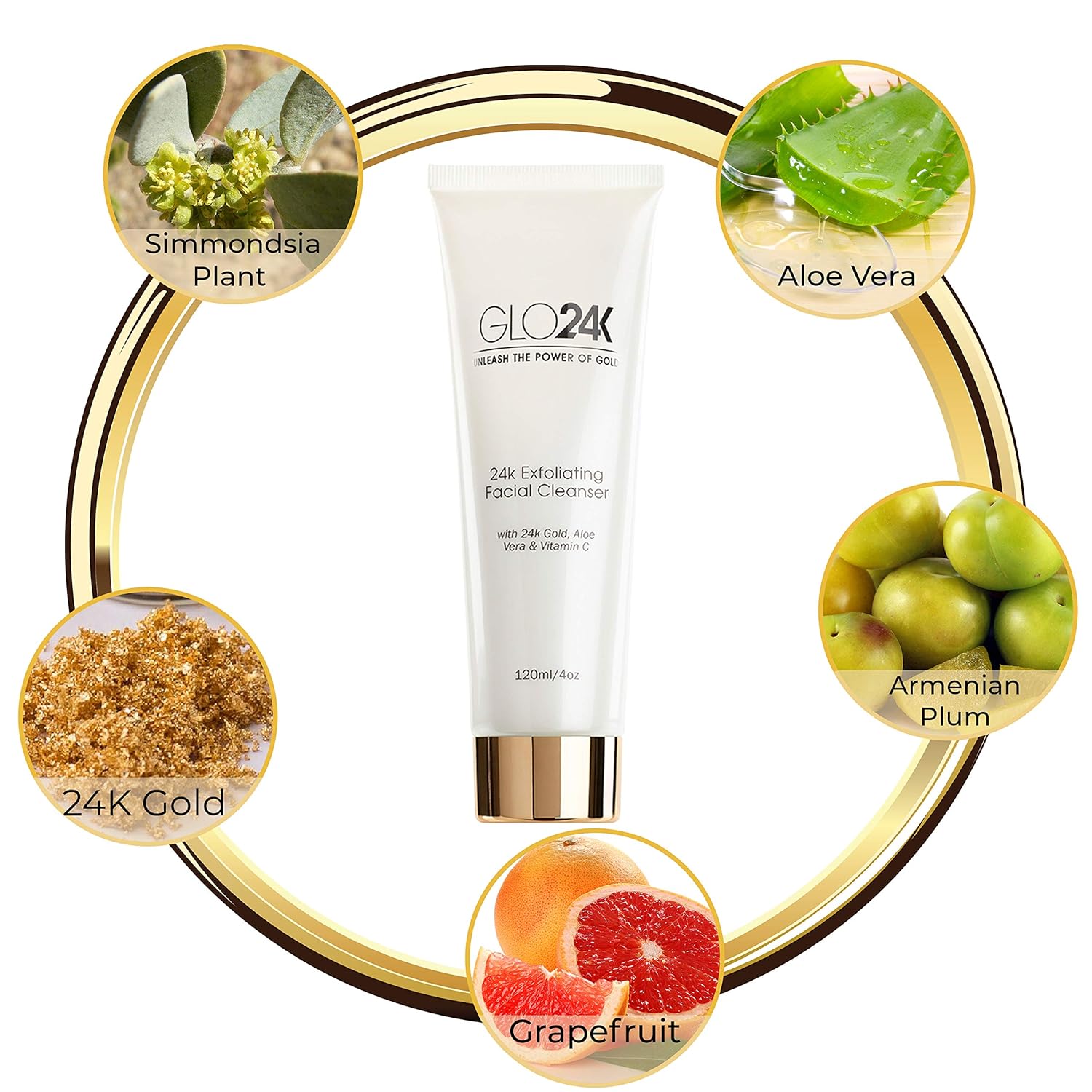 Glo24K 24K Gold Moisturizing Day Cream, Peeling Gel, Exfoliating Facial Cleanser Complete Set : Beauty & Personal Care