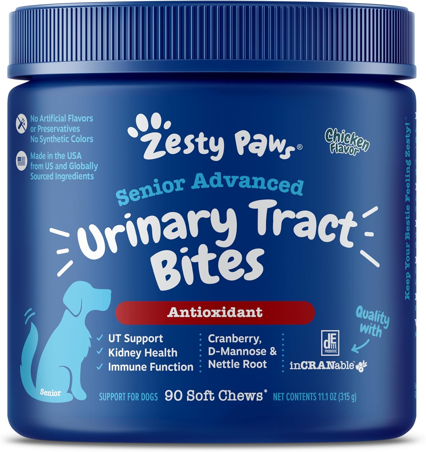 Zesty Paws Senior Cranberry Supplement For Dogs - Bladder Bites For Dogs - Kidney & Urinary Tract For Dogs - Soft Chews With D-Mannose, Vitamin B6 & L-Arginine - Chicken - 90 Count