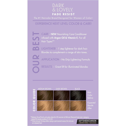 SoftSheen-Carson Dark and Lovely Fade Resist Rich Conditioning Hair Color, Permanent Hair Color, Up To 100 percent Gray Coverage, Brilliant Shine with Argan Oil and Vitamin E, Light Golden Blonde