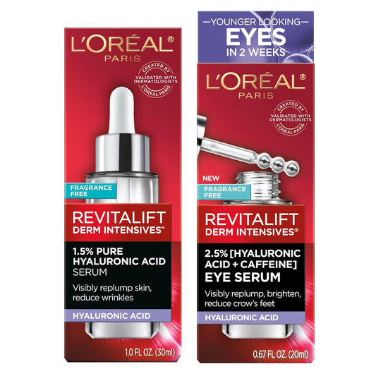 L'Oreal Paris Revitalift 1.5% Pure Hyaluronic Acid Face Serum 1 Oz + Hyaluronic Acid Eye Serum .67 Oz, To Hydrate And Visibly Plump Skin + Moisturizer Sample?