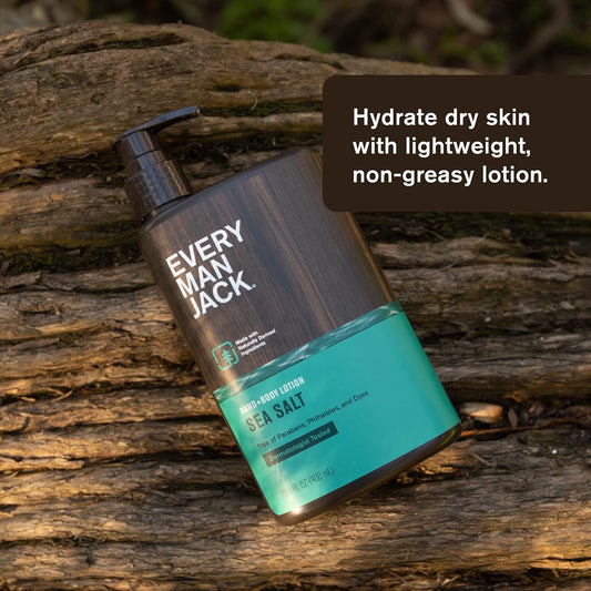 Every Man Jack Mens Sea Salt Hand & Body Lotion For All Skin Types - Dermatologist Tested & Hypoallergenic - Nourish Skin With Lightweight Fast Absorbing Lotion - 13.5Oz 3 Bottles