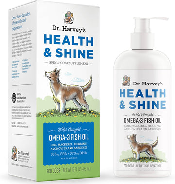 Dr. Harvey’s Health & Shine Omega 3 Fish Oil for Dogs from Wild Caught Cod, Mackerel, Herring, Anchovies and Sardines - Supports Beautiful Fur, Strong Joints and Itchy Allergy Relief (16 FL OZ)