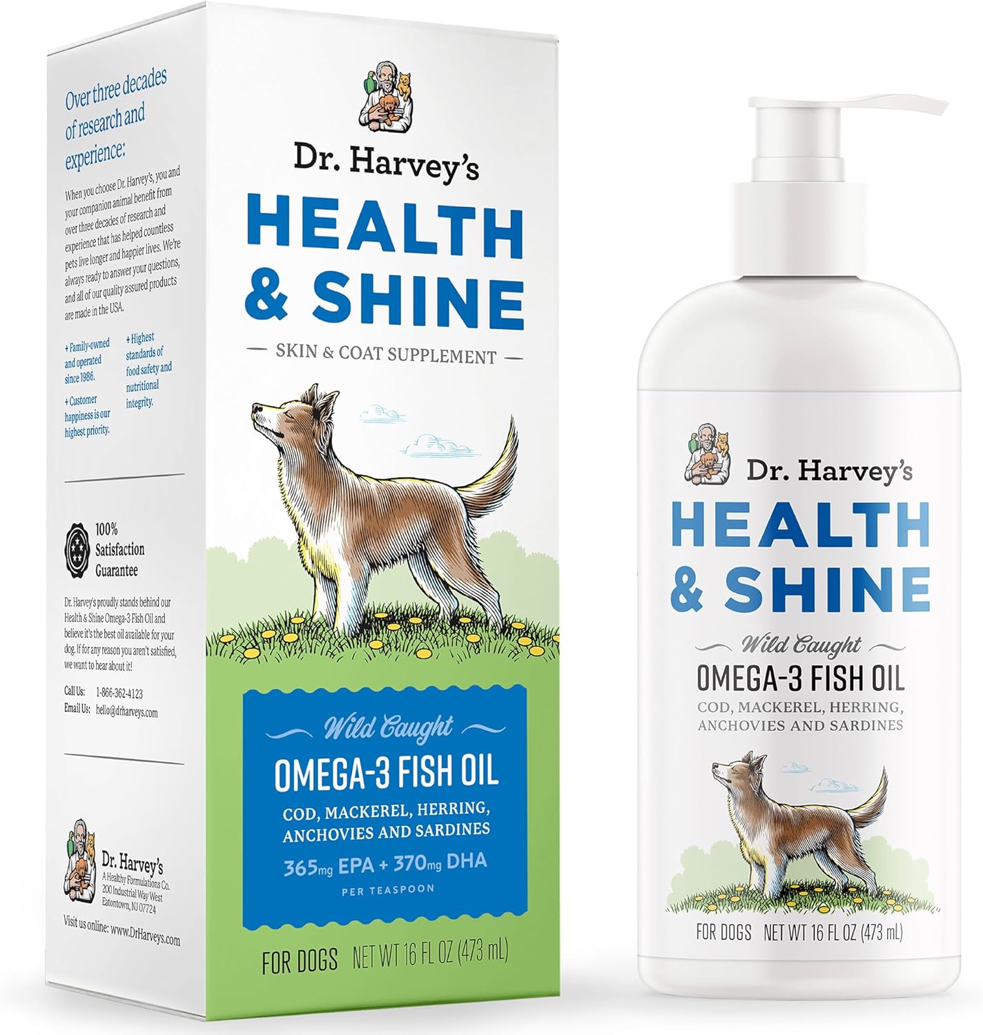 Dr. Harvey'S Health & Shine Omega 3 Fish Oil For Dogs From Wild Caught Cod, Mackerel, Herring, Anchovies And Sardines - Supports Beautiful Fur, Strong Joints And Itchy Allergy Relief (16 Fl Oz)