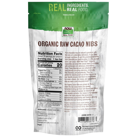 Now Foods, Organic Raw Cacao Nibs, Rich, Pure Cacao Bean Bits, Dark Chocolate Flavor, Certified Non-Gmo 8-Ounce (Packaging May Vary) (Pack Of 2)