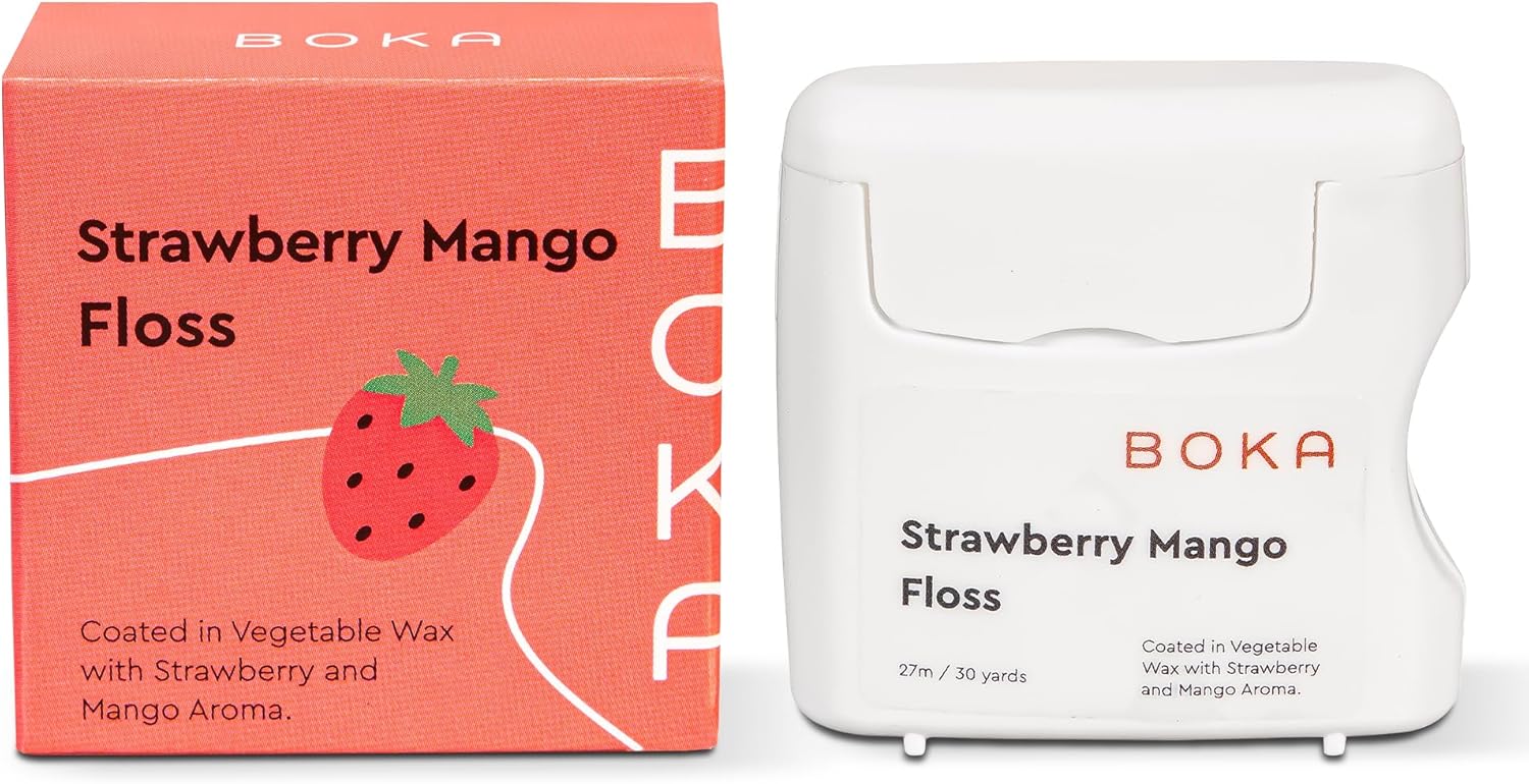 Boka Strawberry Mango Woven Dental Floss, Made From Natural Vegetable Wax, Teflon-Free, 30 Yards Of Waxed Floss (Pack Of 1)