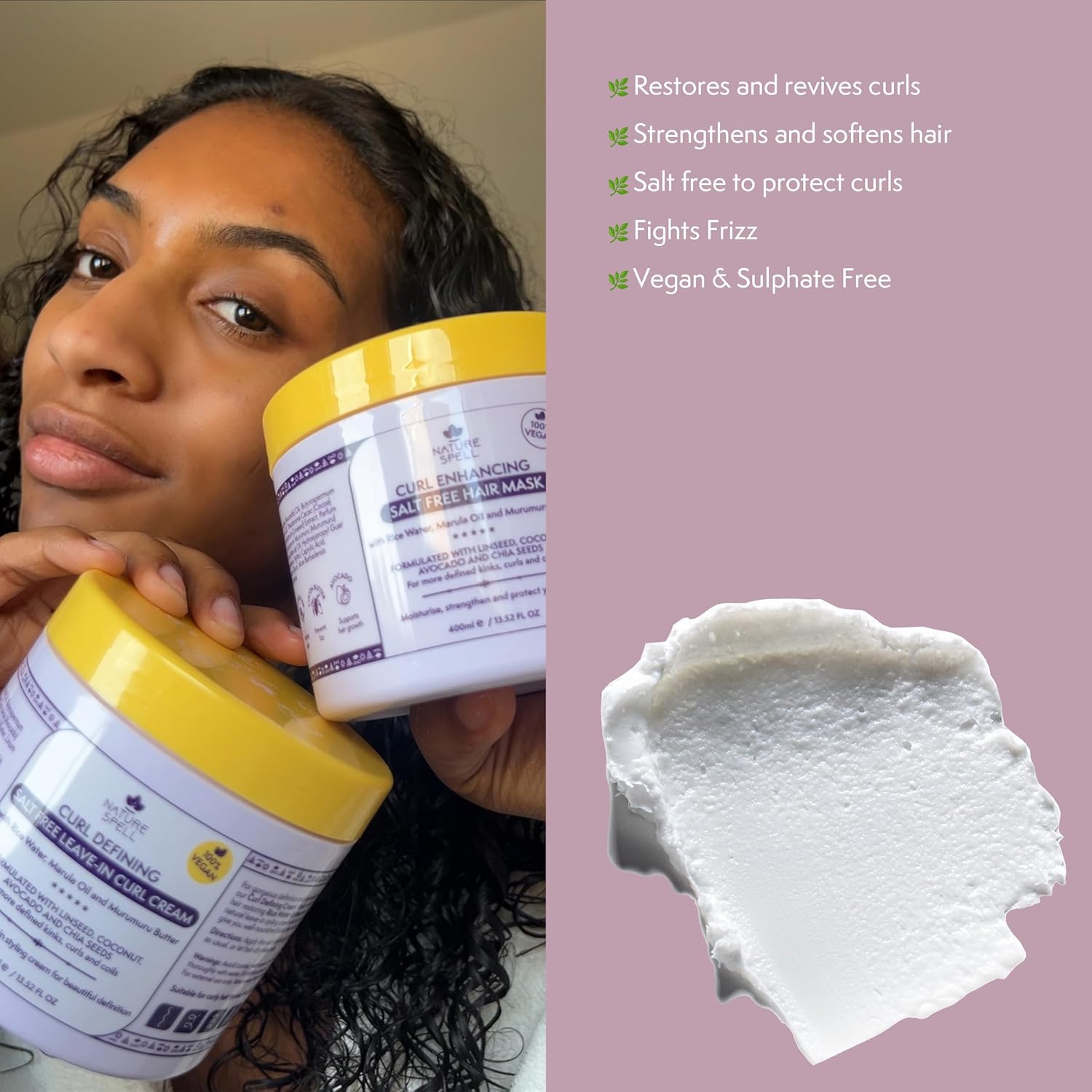 Nature Spell Curl Enhancing Haircare Collection, Includes Shampoo And Conditioner, Hair Mask & Leave-In Curl Cream, Nourishes & Strengthens Hair, 4 Products
