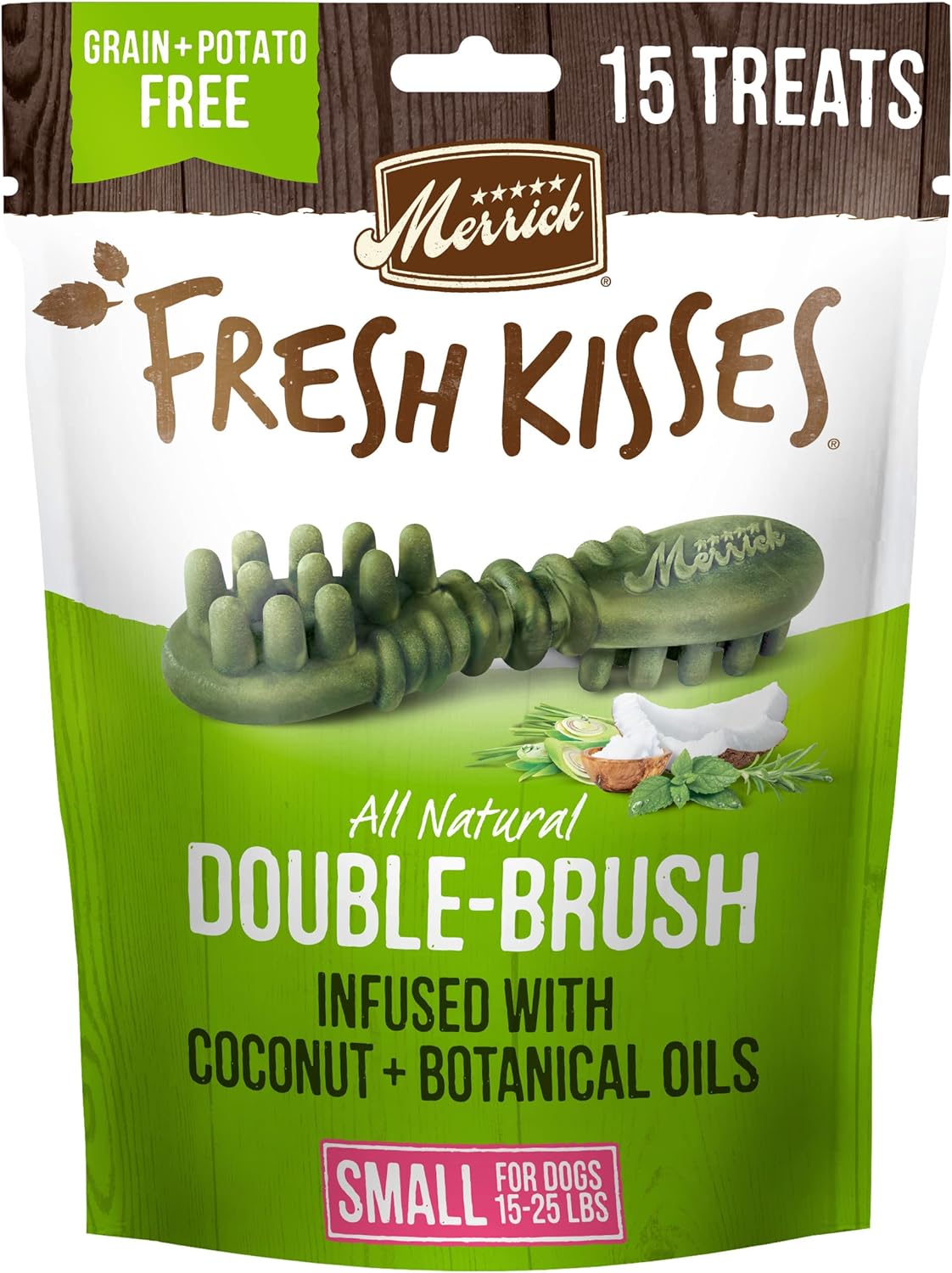 Merrick Fresh Kisses Natural Dental Chews Infused With Coconut And Botanical Oils For Small Dogs 15-25 Lbs - 15 Ct. Bag