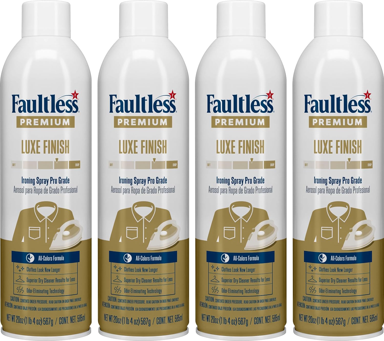 Faultless Premium Luxe Spray Starch (20 Oz, 4 Pack) Spray Starch for Ironing that Makes Your Clothes New Again, Use as a Spray on Starch that Reduces Ironing Time with No Flaking, Sticking or Clogging