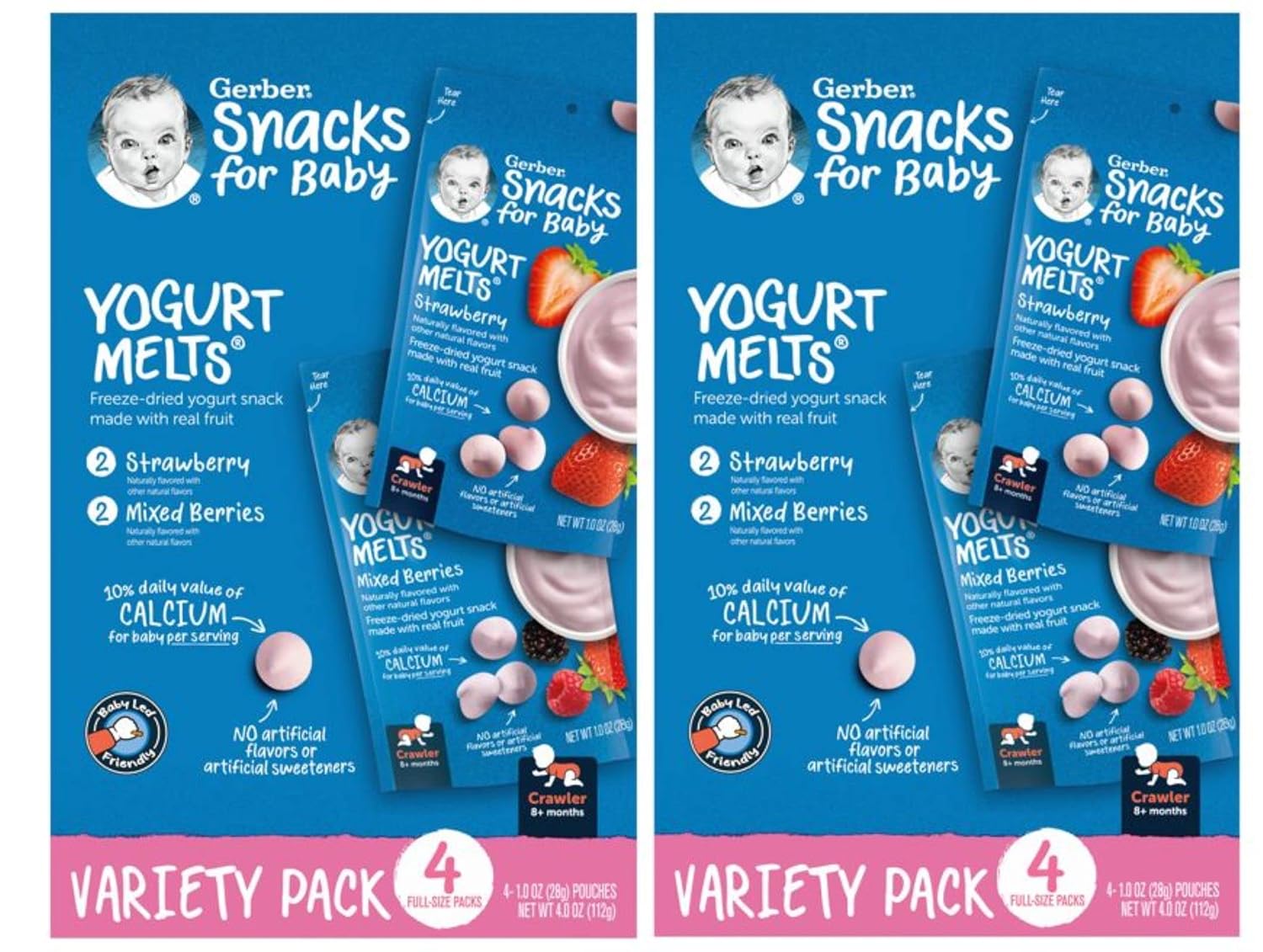 Gerber Yogurt Melts Freeze-Dried Yogurt Snacks, Strawberry/Mixed Berries, 1 oz. Pouch (Pack of 4)