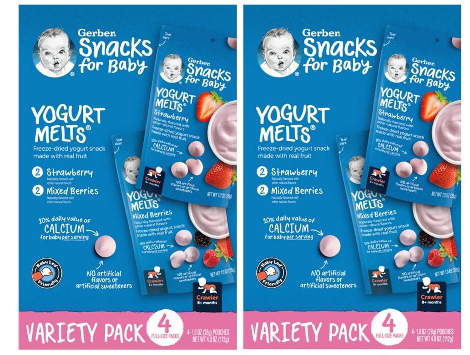 Gerber Yogurt Melts Freeze-Dried Yogurt Snacks, Strawberry/Mixed Berries, 1 Oz. Pouch (Pack Of 8)